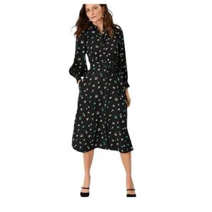 Ann Taylor Black Floral Long Sleeve Dress